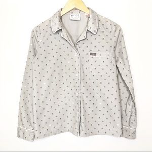 Figs Heart and Heartbeat Button Up Scrub Top Light Gray Long Sleeve Size XS